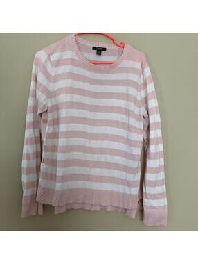 Chaps Women's Pink and White Striped Sweater Size L